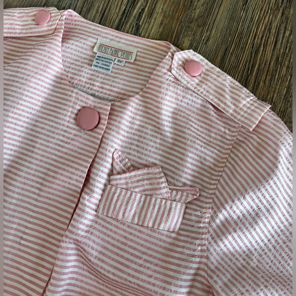 Vtg Lindsey Blake Petites Secretary Day Dress Sz 6P Soft Pink White Stripe Geek - Picture 10 of 10
